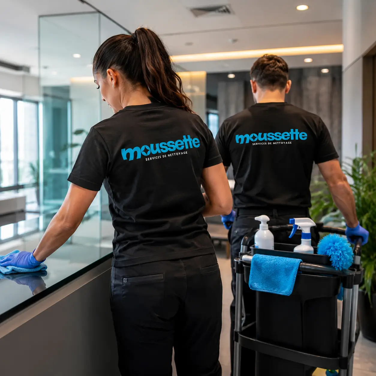 L'équipe Moussette nettoie les bureaux d'une entreprise
